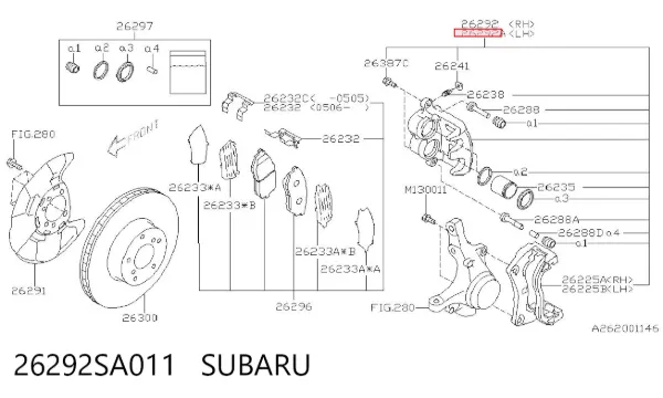 Zacisk hamulcowy przedni lewy 26292SA011 Subaru