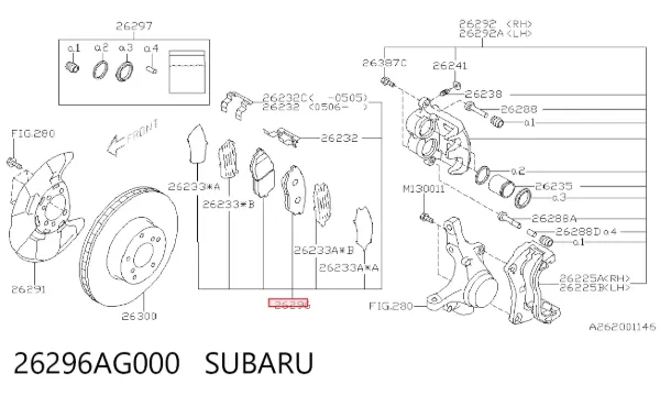 Klocki hamulcowe przednie tarczowe 26296AG000 Subaru