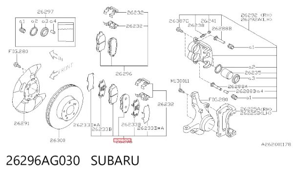 Klocki hamulcowe przednie tarczowe 26296AG030 Subaru