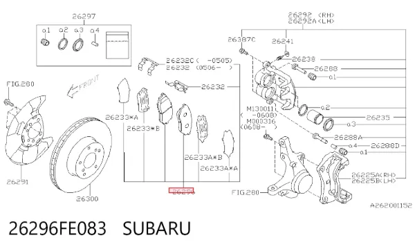 Klocki hamulcowe przednie tarczowe 26296FE083 Subaru