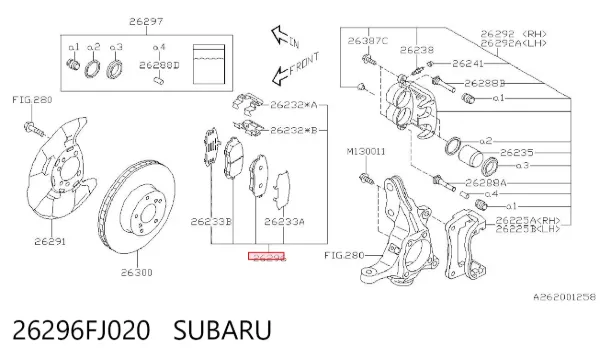 Klocki hamulcowe przednie tarczowe 26296FJ020 Subaru
