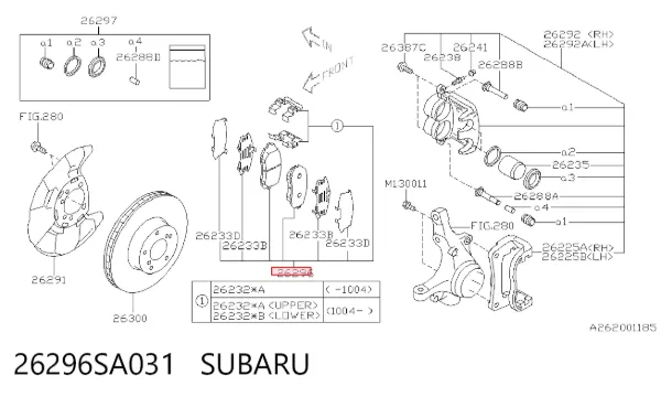 Klocki hamulcowe przednie tarczowe 26296SA031 Subaru