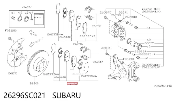 Klocki hamulcowe przednie tarczowe 26296SC021 Subaru