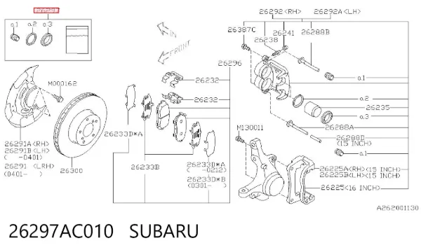 Zestaw naprawczy zacisku hamulcowego przedniego 26297AC010 Subaru