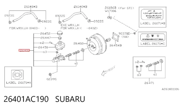 Główny cylinder hamulców 26401AC190 Subaru
