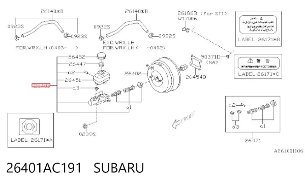 Główny cylinder hamulców 26401AC191 Subaru
