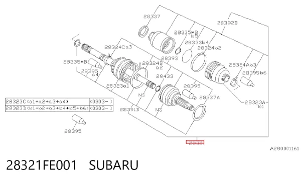 Półoś napędowa przednia 28321FE001 Subaru