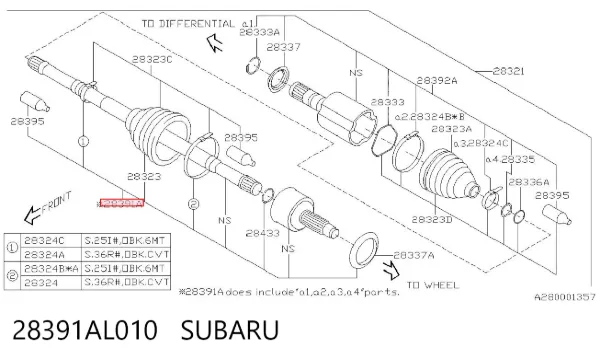 Półoś napędowa przednia lewa 28391AL010 Subaru
