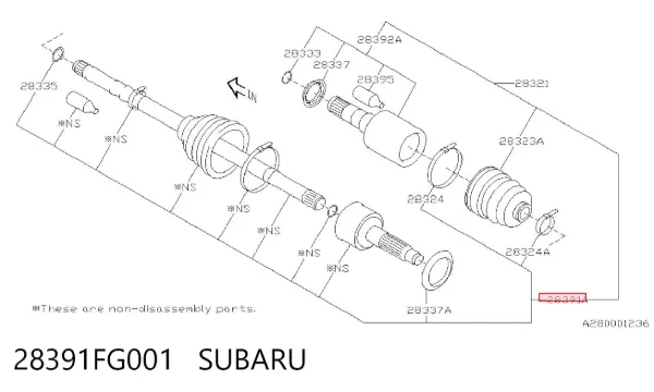 Przegub homokinetyczny przedni wewnętrzny 28391FG001 Subaru