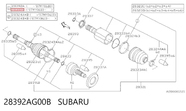 Przegub homokinetyczny przedni wewnętrzny 28392AG00B Subaru