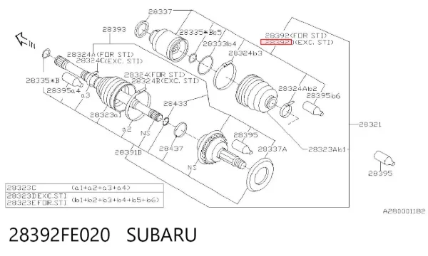 Przegub homokinetyczny przedni wewnętrzny 28392FE020 Subaru