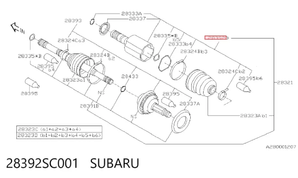 Przegub homokinetyczny przedni wewnętrzny 28392SC001 Subaru