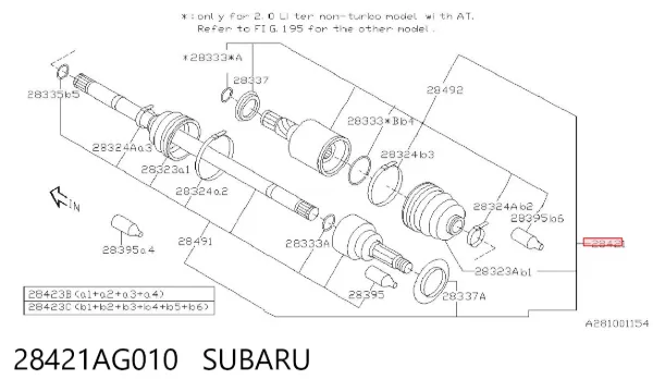 Półoś tylna 28421AG010 Subaru
