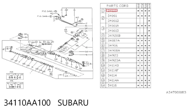 Listwa kierownicza (maglownica) 34110AA100 Subaru