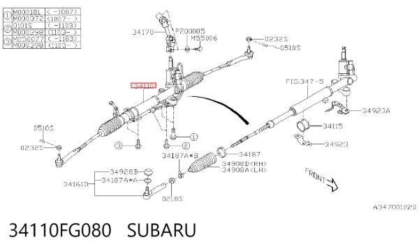 Listwa kierownicza (maglownica) 34110FG080 Subaru