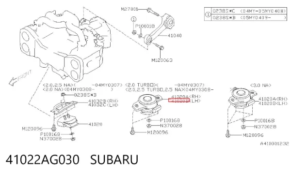 Poduszka (podpora) silnika lewa 41022AG030 Subaru