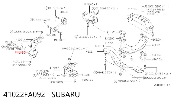 Poduszka (podpora) silnika lewa/prawa 41022FA092 Subaru