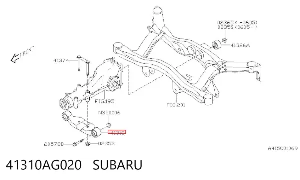 Wspornik (trawers) tylnego reduktora przedni 41310AG020 Subaru