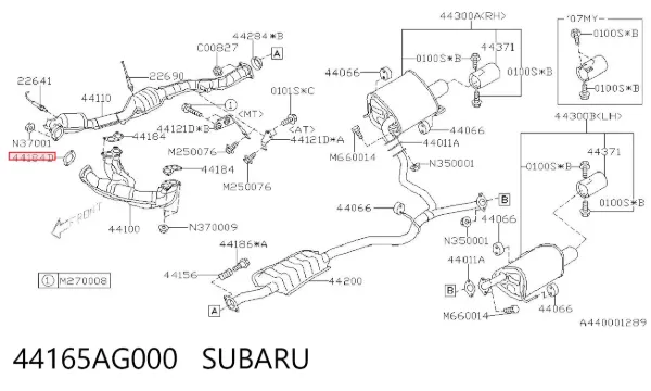 Uszczelka rury odbiornika tłumika 44165AG000 Subaru