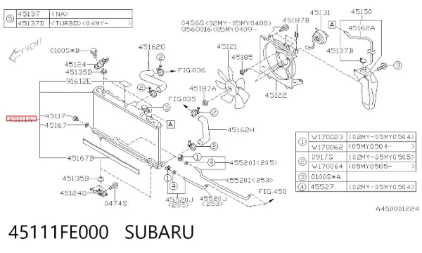 Chłodnica silnika 45111FE000 Subaru