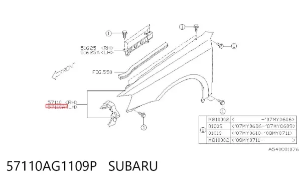 Błotnik przedni lewy 57110AG1109P Subaru