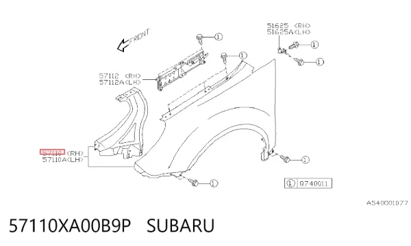 Błotnik przedni prawy 57110XA00B9P Subaru