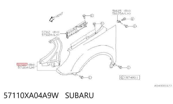 Błotnik przedni prawy Subaru Tribeca B9