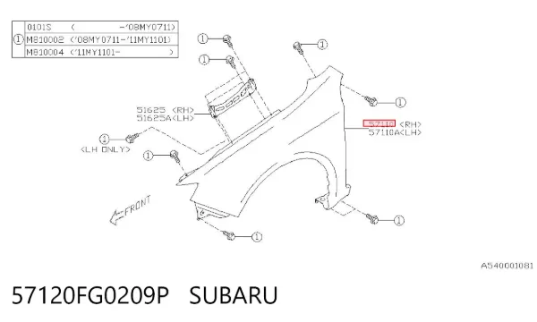 Błotnik przedni prawy 57120FG0209P Subaru