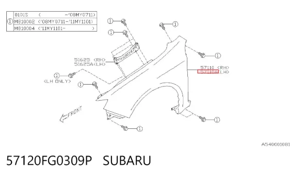 Błotnik przedni lewy 57120FG0309P Subaru