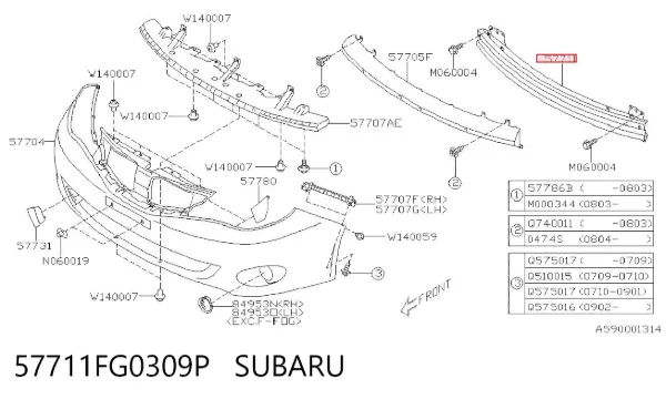 Wzmocnienie zderzaka przedniego 57711FG0309P Subaru