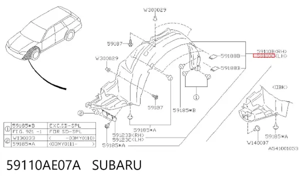 Nadkole błotnika przedniego lewe 59110AE07A Subaru
