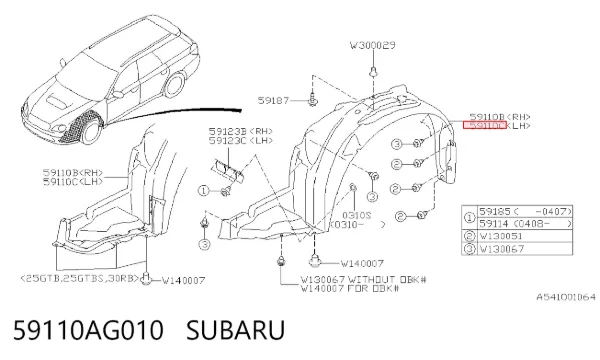 Nadkole błotnika przedniego lewe 59110AG010 Subaru