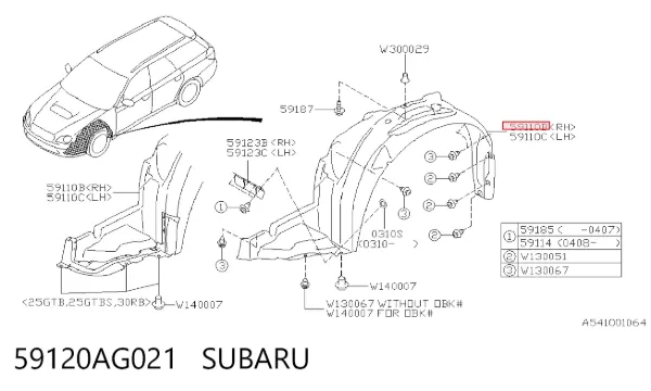 Nadkole błotnika przedniego prawe 59120AG021 Subaru