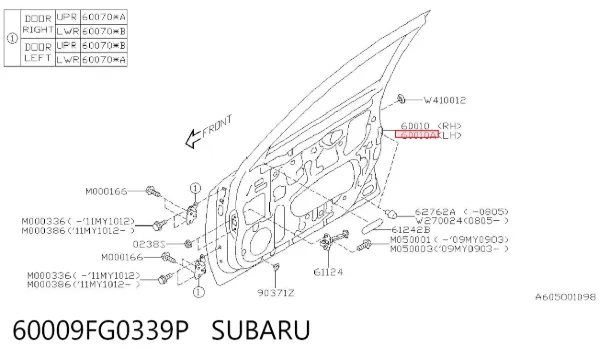 Drzwi przednie lewe 60009FG0339P Subaru