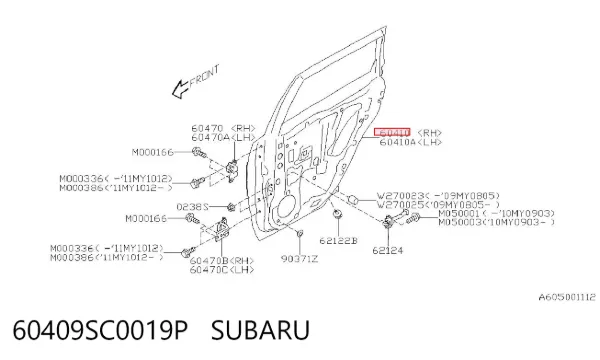 Drzwi tylne prawe 60409SC0019P Subaru