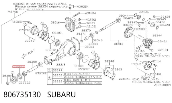 Uszczelniacz końcówki reduktora mostu tylnego 806735130 Subaru