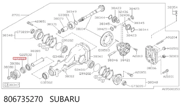 Uszczelniacz końcówki reduktora mostu tylnego 806735270 Subaru
