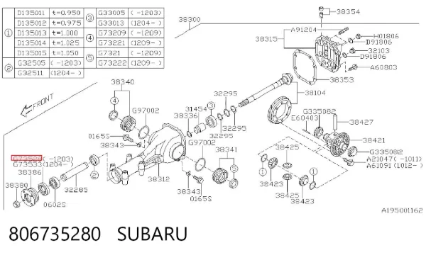 Uszczelniacz końcówki reduktora mostu tylnego 806735280 Subaru