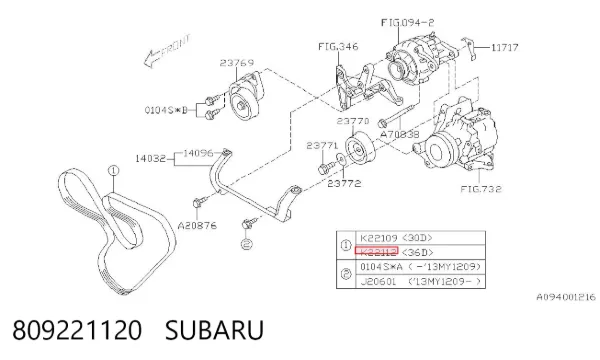Pas napędowy mechanizmów 809221120 Subaru