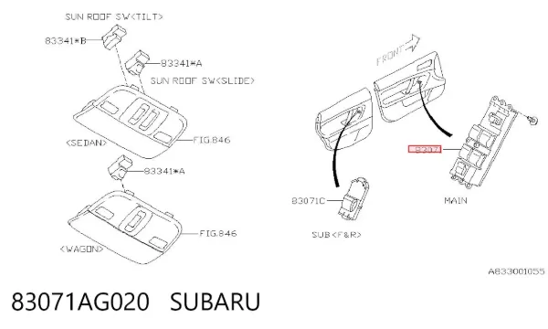 Panel przyciskowy sterowania podnośnikiem szyby przedni lewy 83071AG020 Subaru