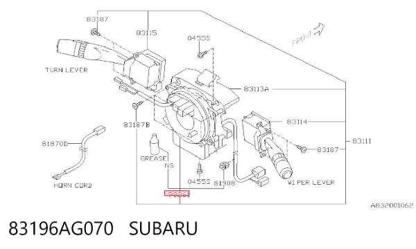 Pierścień kontaktowy AIRBAG, taśma kierownicy 83196AG070 Subaru
