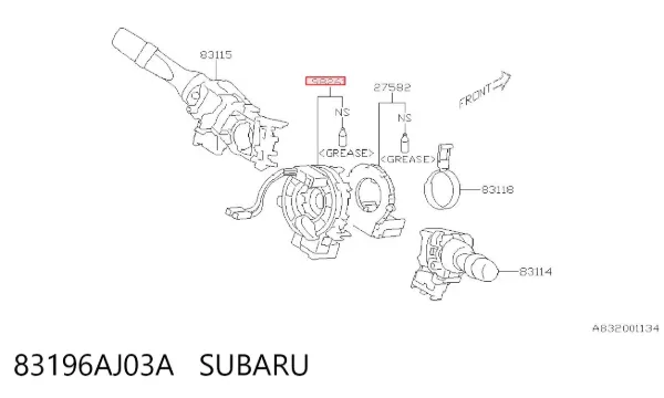 Pierścień kontaktowy AIRBAG, taśma kierownicy 83196AJ03A Subaru