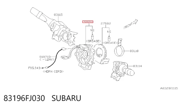 Pierścień kontaktowy AIRBAG, taśma kierownicy 83196FJ030 Subaru