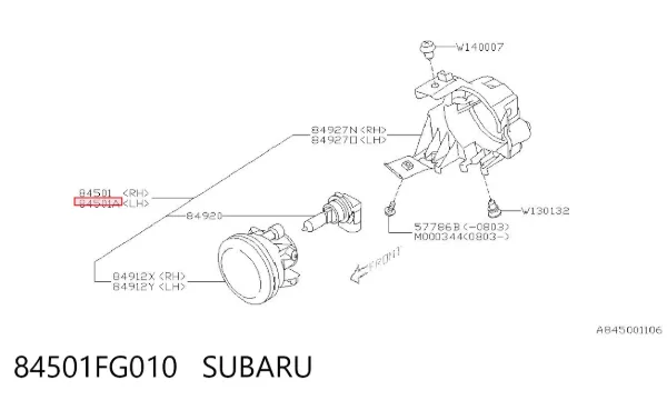 Lampa przeciwmgielna lewa 84501FG010 Subaru