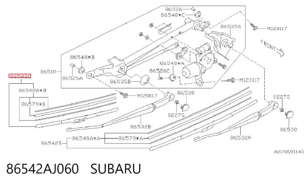 Pióro wycieraczki szyby przedniej pasażera 86542AJ060 Subaru