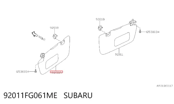 Osłona przeciwsłoneczna 92011FG061ME Subaru