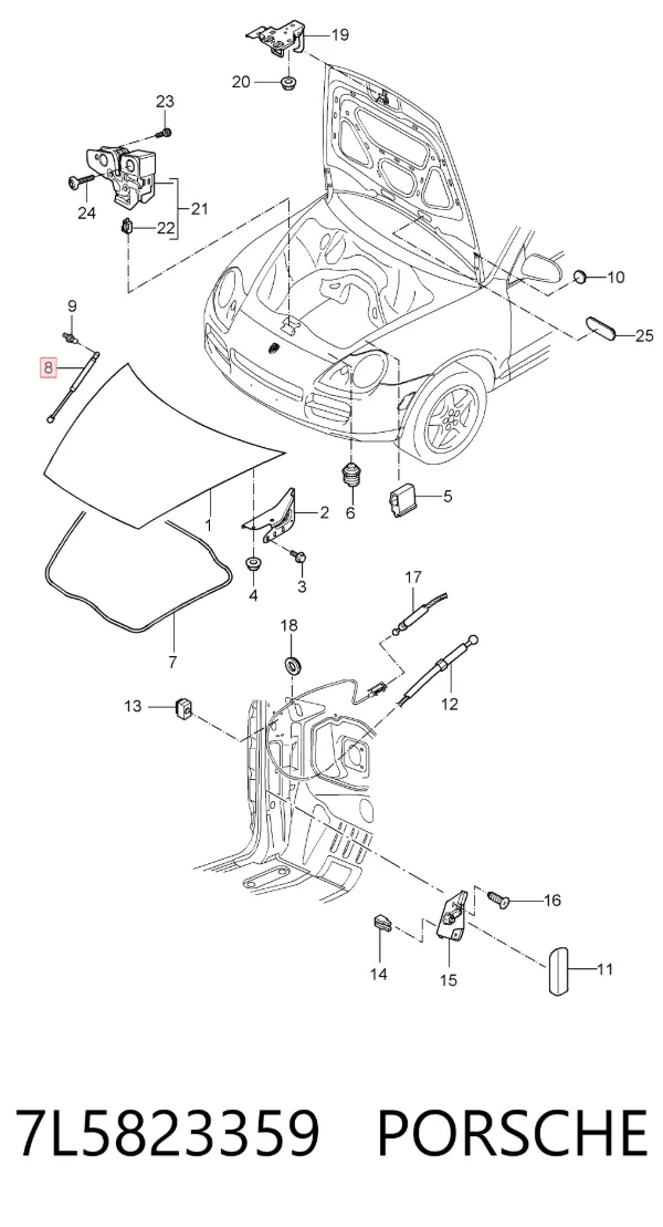 Amortyzator maski 7L5823359 Porsche