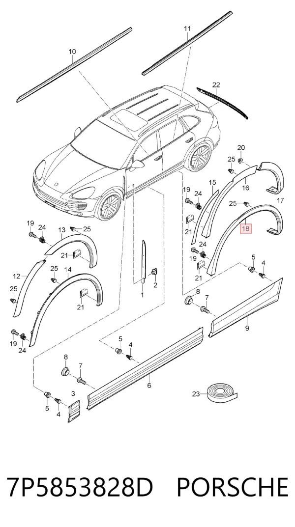 Poszerzenie (nakładka) reperaturki tylnego błotnika prawy 7P5853828D Porsche