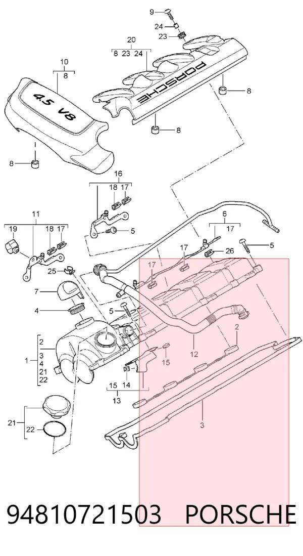 Króciec wentylacji kadłuba (separatora oleju) 94810721503 Porsche