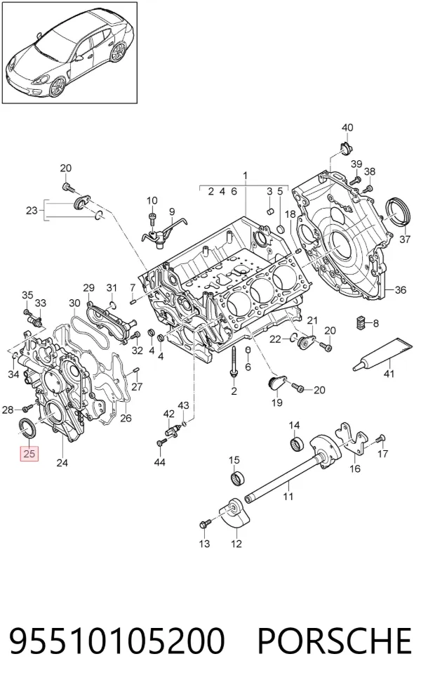 Uszczelniacz wału korbowego przedni 95510105200 Porsche